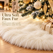 AOGU 48 Inch Faux Fur Christmas Tree Skirt White Plush Skirt for Merry Christmas Party Christmas Tree Decoration