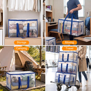 Dntorx 8 Pack 93L Clear Moving Bags Heavy Duty Extra Large 200LBS, Blue | Storage Totes with Strong Dual-Zipper, Reinforced Wrap-Around Handles, Alternative to Moving Boxes, College Dorm Essentials