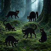 Black Cat Halloween Decorations Outdoor Yard Signs Stakes Scary Silhouette | 6 Pcs Spooky Black Cat Signs with Glow Effect Eyes Lawn Stakes for Graveyard Front Yard Backyard Garden Halloween Party Decor