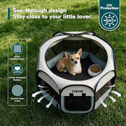 MZNZ Dog Playpen, Portable Cat Playpen Crate Indoor for Dogs Cats Rabbits, Foldable Small Animal Guinea Pigs Bunny Cage Enclosure for Outdoor, Pop Up Dogs Cats Tent Kennel with Carrying Case, Grey