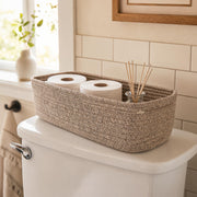 Zenlyzoo Toilet Paper Basket for Toilet Tank, Oatmeal, 1 Pack | Small Cotton Organizer, Rectangle, 14 x 6.5 x 3.9 in, Open Top, 2 Inside Handles, Machine Washable, Foldable