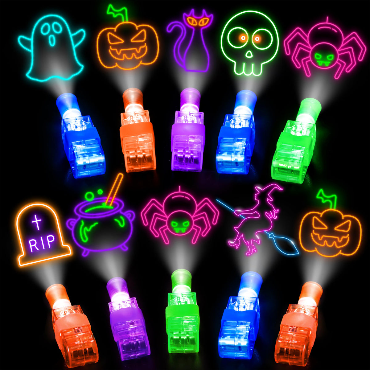 32 Halloween Finger Lights Bulk Party Favors for Kids Goodie Bag Stuffers | Halloween Toys Treats Non Candy Classroom Prizes Trick or Treat Bucket Toys Pinata Fillfer