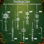 Crystal Christmas Tree Ornaments, Clear Acrylic Snowflake & Icicle, 18pcs | Faceted acrylic catches and reflects tree lights with icy sparkle, creating a crystal-like glow on snowflake & icicle shapes