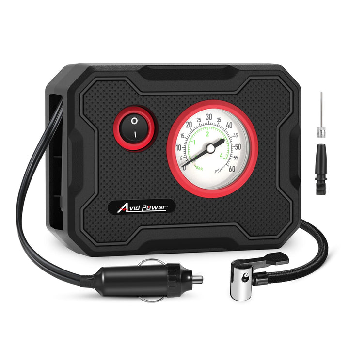 AVID POWER 12V Tire Inflator Portable Air Compressor, Lightweight | 12V DC, 9.8Ft, Air Tire Pump for Car, Bike, Motorcycle, Top Up Tires, Compact, LED Light, Digital Gauge, for Road, Emergency