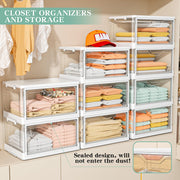 Kmiectse Clear Storage Bins with Lids - 4 Tier 23qt Plastic Stackable Bins | Closet Organizers Box for Bedroom, Living Room, 23 QT Folding Box with Magnetic door