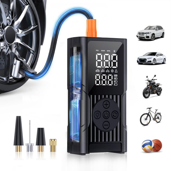 Hafuloky Tire Inflator Portable Air Compressor, 150PSI Cordless Bike Pump with Digital Gauge & LED Light, 3X Faster Air Pump for Car, Motorcycle, Bicycle and More
