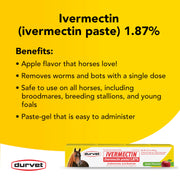 Ivermectin Paste 1.87% Horse Dewormer - Apple Flavored Oral Syringe 6.08g Tube