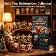 2026 3D Highland Cow Advent Calendar, 24 Days Christmas Countdown Calendar with Cute Farm Cattle Mini Figurines, Collectible Christmas Ornament Gift