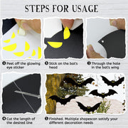 12Pcs Large Halloween Hanging Bats Decorations Outdoor, Flying Bats with Glowing Eyes for Halloween Tree Hanging Decorations Outside