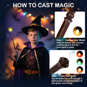 WinSence Light Up Magic Wizard Wand with Sounds & 4 Lightings Illuminating Witch Sorcerer Toys for Kids Cosplay Party Favors, 2 Pack, Black & Brown