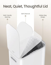 Cesun Small Bathroom Trash Can with Lid Soft Close & Pedal, 1.3 Gal, White | Removable Inner Bucket, Slim Stainless Steel Garbage Can for Bedroom/Office, Included 5 Trash Bags, Hidden Bag, Built to Last