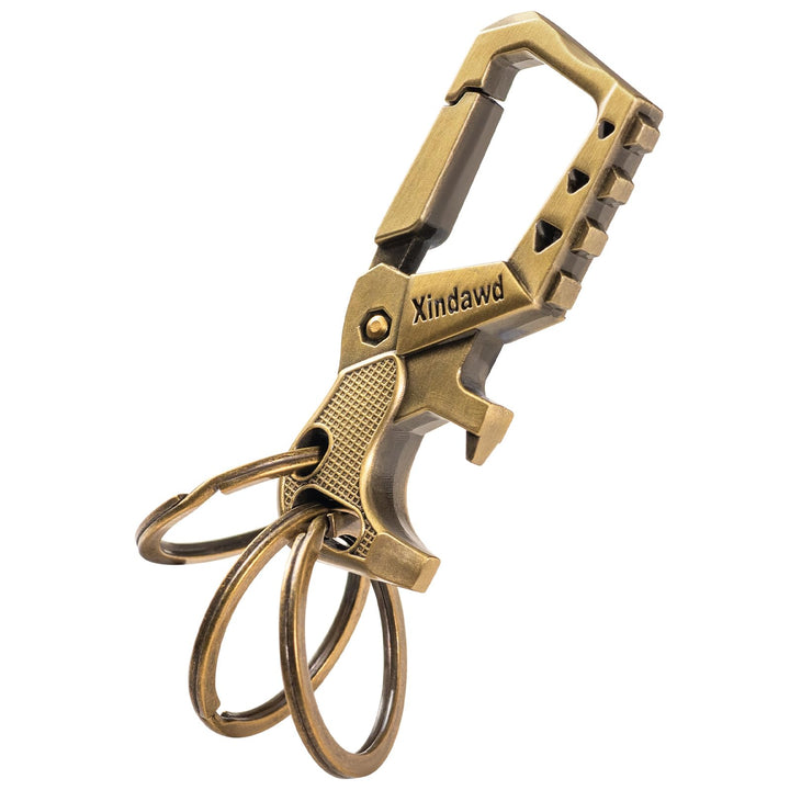 Xindawd Heavy duty metal keychains, Carabiner Clip Keychain with Bottle Opener, 3 Key Rings for Car Keys, Family Present for Men and Women(Bronze-1pcs)