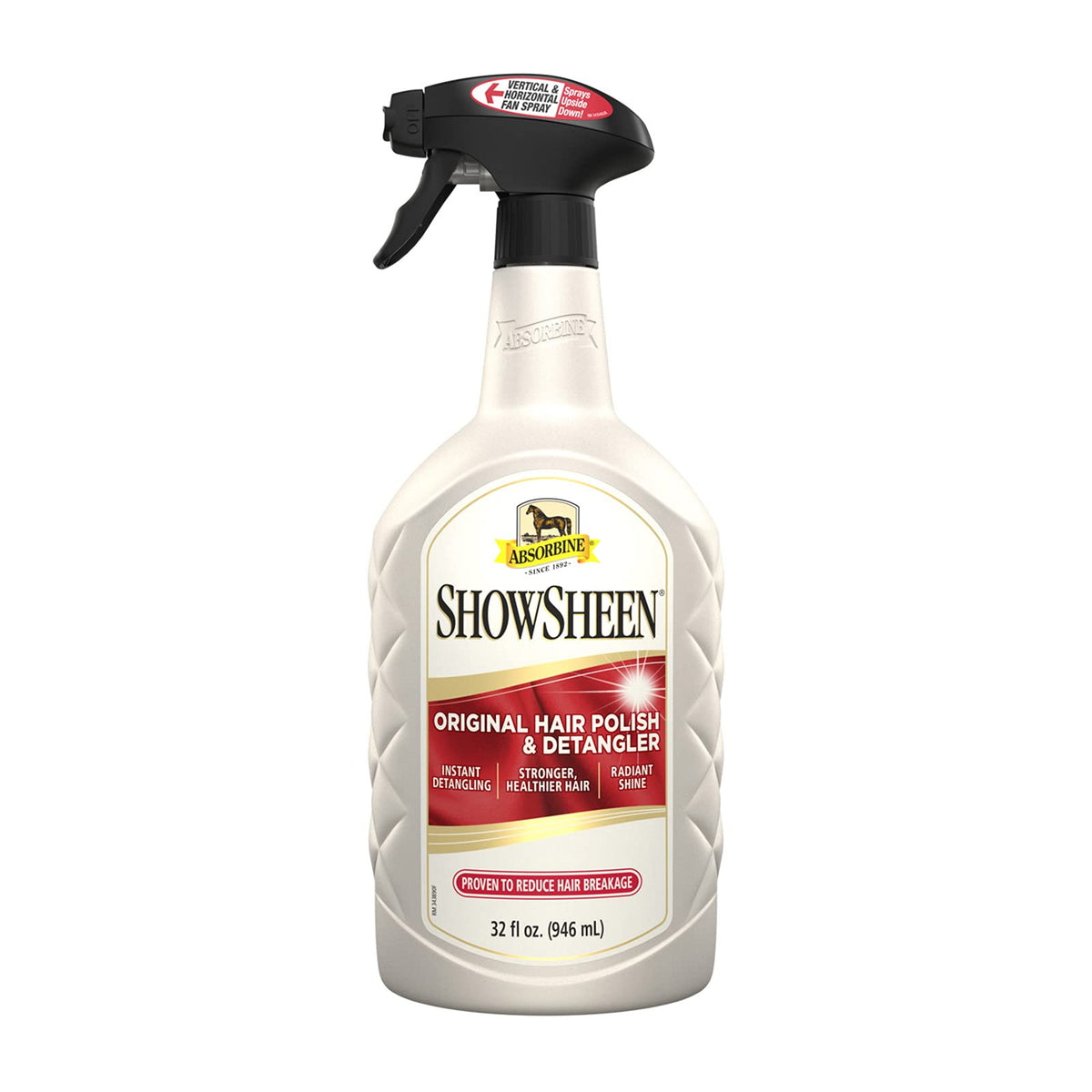 Absorbine ShowSheen Hair Polish & Detangler, 32 fl oz Quart Spray Bottle | Mane & Tail, Pro-Vitamins, Silk Proteins, Lustrous Shine, Reduces Hair Breakage, Promotes Longer Healthy Hair, Horses & Dogs