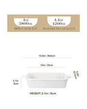 MALACASA 4.4QT Ceramic Casserole Dishes for Oven, 9x13 Baking Dishes, White | Rectangular Lasagna Pan with Handles, Ceramic Baking Dish, Deep Roasting Pan, Microwave and Dishwasher Safe, Wedding Gift
