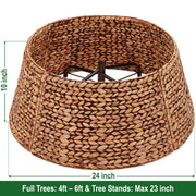 CENBOSS Rattan Christmas Tree Collar, Brown Wash, 24 inch | Easy to Assemble & Store