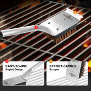 Natural Palm Grill Brush & Scraper Combo,No Metal Bristle Shedding | with Deluxe Ergonomic Handle–Heavy-Duty BBQ Cleaning Tool for Gas, Infrared, Charcoal, and Porcelain Grills