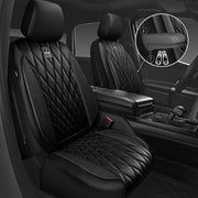 CAR PASS 5 Seats Piping Luxury Faux Leather Seat Covers Full Set, Anti-Slip Waterproof Seat Covers Compatible with Front Armrests, Universal Fit for Suvs,Vans,Trucks,Airbag Compatible, Pure Black