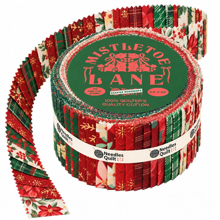 Christmas Jelly Roll Fabric for Quilting, 40 Precut 2.5" x 44" 100% Cotton Fabric Strips | Holiday Quilting Fabric Bundle for Sewing, Christmas Quilt Projects & DIY Crafts (Mistletoe Lane)