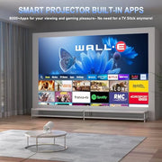 Mini Projector, Portable Smart Projector 4K WiFi 6 BT 5.4 [Built-in App] | Auto Keystone, Movie Projector Compatible With HDMI/USB/TV Stick/Smartphone/Laptop/PS5 Home Theater 180° Rotation White