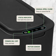 TIPGO Automatic Small Bathroom Trash Can with Lid, 2.6 Gallon, Black | Motion Sensor, Plastic, Touchless, Odor Control, Smart Garbage Can, Battery Operated, Manual Button, for Bedroom, Office,RV