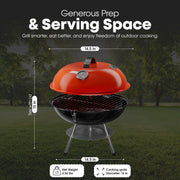 GasOne 14-inch Portable Charcoal Barbecue Grill with Thermometer – Red | 3-Point Locking Lid for Heat Preservation – Dual Venting System – Small Charcoal Grill for Backyard, Camping, Boat