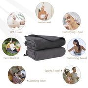 Orighty Bath Towels, Soft Feel Bath Towel, 2 Pack (27'' x 54'') | Highly Absorbent, Quick Drying Microfiber Towels for Body, Sport, Yoga, SPA, Fitness, Bathroom - Grey