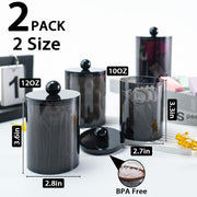 2 Pcs Acrylic Qtip Holder, Cotton Ball Holder Jars with Lids, Black | Apothecary Jars for Cotton Swabs, Balls, Pads and Floss Picks, Bathroom Vanity Organizer