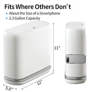 Purexa Small Bathroom Trash Can with Lid, 2.3 Gallon Slim Trash Can, Narrow Garbage Can with Hidden Liner & Auto-Smooth Bag Fit, Press-to-Open Lid, White, for Bathroom, Bedroom, Office, Kitchen