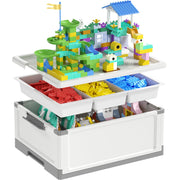 MLIKLU 17 QT Storage Box with Building Baseplate Lid and Removable Tray | Craft Organizers and Storage, Storage Bins for Bricks, Art Supplies, Double Layer, Large Capacity(White)
