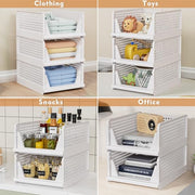 caktraie 4 Pack Stackable Closet Storage Basket - Stackable Storage Bins | Multifunctional & Foldable Closet Organizer Waterproof, Wardrobe Cupboard Space-Saving Storage Drawer Organizer