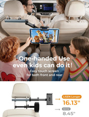 LISEN iPad Holder for Car Tablet Mount, 4 in 1 Adjust Arm Back Seat Stand | Car Accessories for Women, Car Interior Kit Organizer, Road Trip Essentials Kids, Toddler Travel Essential Car Mount Headrest