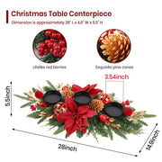 Alupssuc 28" Red Gold Christmas Centerpiece with 3 Candle Trays,1 Pcs | Candle Holders Trays,Dining Table Decoration with Baubles, Pine Cones, Red Berries, Spruce Branches, Flower for Christmas