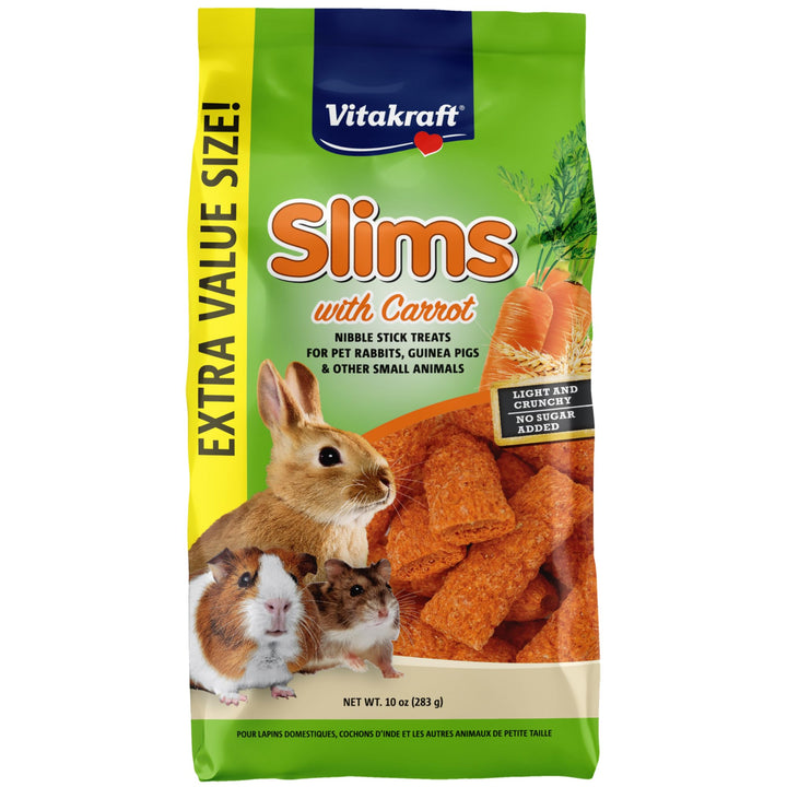 Vitakraft Slims Carrot Small Animal Treats – Light, Healthy Food Bites - Crispy Carrot Treats for Rabbits, Guinea Pigs, Hamsters & Chinchillas (10oz)