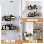 LEVERLOC Shower Caddy Suction Cup, 2 Pack Suction Shower Shelf With Hooks | Black Shower Caddies, Soap holder, NO-Drilling Bathroom Holder, Rustproof bathroom organizer