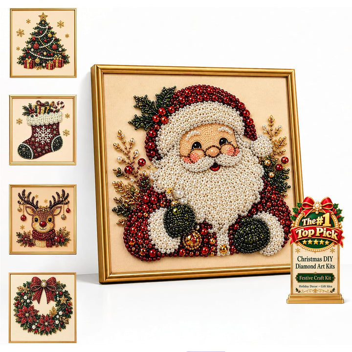 Christmas Diamond Painting Kit, DIY Santa Pearl Art for Adults (Santa) | Includes Pearl Beads, Applicator Pen, Wax and Tray for Raised DIY Christmas Decor