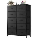 DUMOS 10 Drawer Tall Dresser for Bedroom & Living Room, Black | Fabric Storage Dresser Tower with Bins, Anti-Tip, Chest Organizer Unit, Steel Frame, Wood Top, Easy Pull Handle