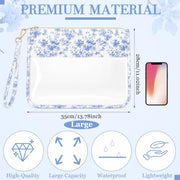 Sabary 6 Pack Blue Floral Needlepoint Project Bag Bow Pouch 11" x 13.8" | Needlepoint Pouches Clear Waterproof Zipper Sewing Craft Organizer Storage Gift for Embroidery Quilter Crafter Art Stitching