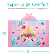 Joiedomi Unicorn Hooded Towels for Kids Soft 100% Cotton Kids Beach Towel 30" x 50" for 3-8 Years Boy Girl Beach Hooded Poncho Absorbent Pool Toddler Swim Bath Wrap