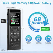Tonfarb 136GB Digital Voice Recorder with Playback,9775 Hours Audio Record | Voice Activated Recording Device with Noise Reduction,A-B Repeat,MP3 Player,Password for Lecture Meeting/Classes/Interviews