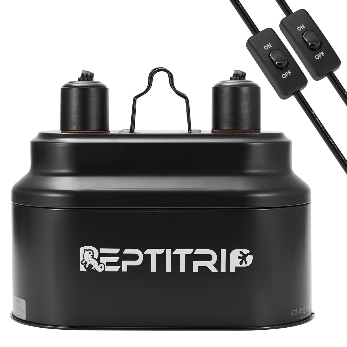 REPTITRIP Reptile Heat Lamp Fixture, Dual Light Fixture with Two Switches | Max 160W Each E26 Socket, Compatible with ceramic heat emitter, basking heat lamp, UVB bulb, for Bearded Dragon turtle lizard