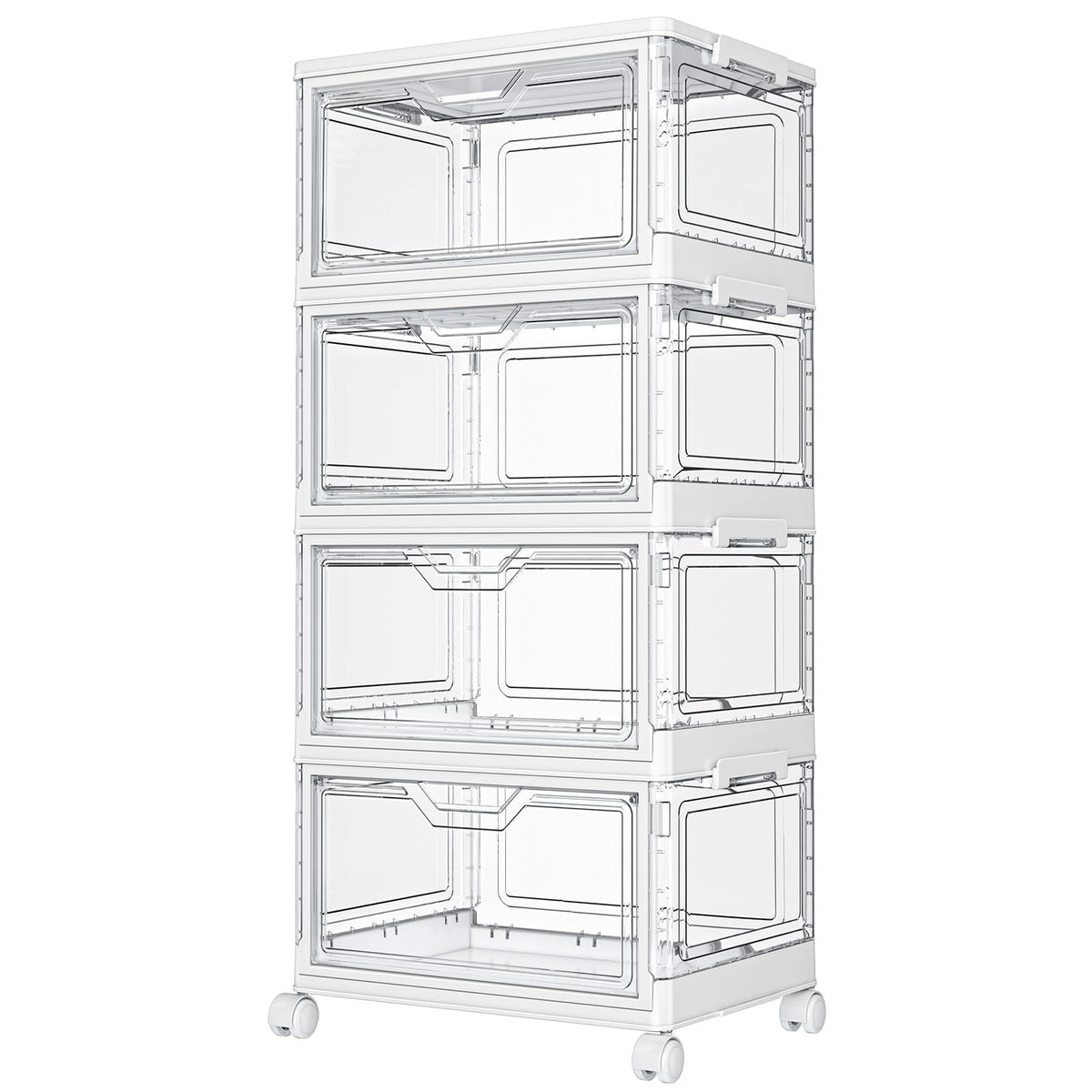 Kmiectse Clear Storage Bins with Lids - 4 Tier 23qt Plastic Stackable Bins | Closet Organizers Box for Bedroom, Living Room, 23 QT Folding Box with Magnetic door