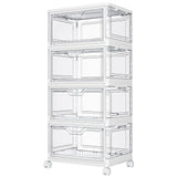 Kmiectse Clear Storage Bins with Lids - 4 Tier 23qt Plastic Stackable Bins | Closet Organizers Box for Bedroom, Living Room, 23 QT Folding Box with Magnetic door