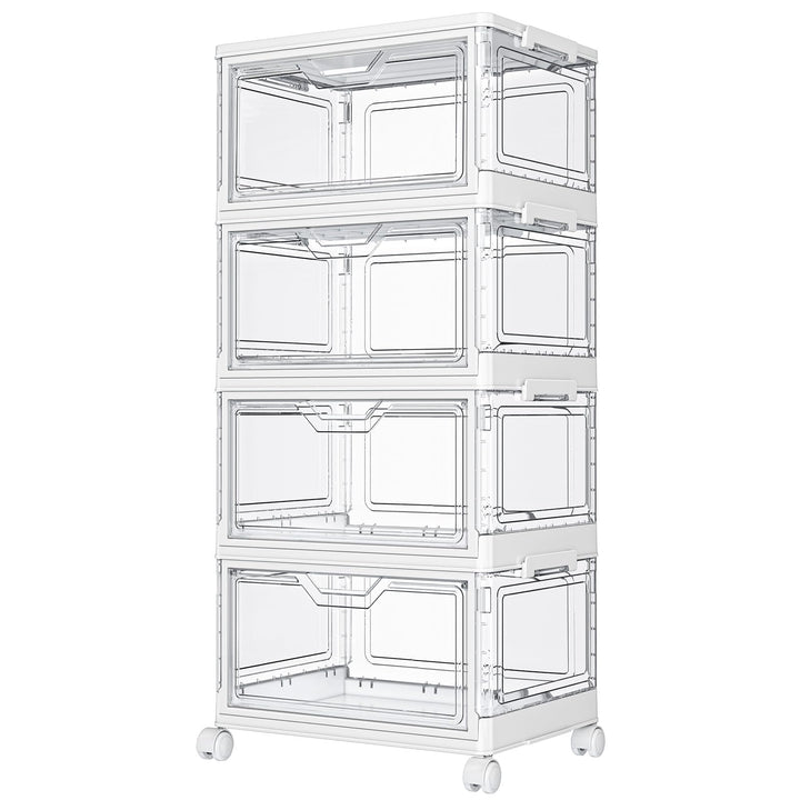 Kmiectse Clear Storage Bins with Lids - 4 Tier 23qt Plastic Stackable Bins | Closet Organizers Box for Bedroom, Living Room, 23 QT Folding Box with Magnetic door