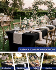 Fixwal 2 Pack 6FT Black Tablecloth Rectangle Spandex Fitted Table Cover | Fit for 6 Foot Rectangle Table, Washable Stretch, Ideal for Party, Wedding, Buffet, Halloween Decoration, Vendor Booth