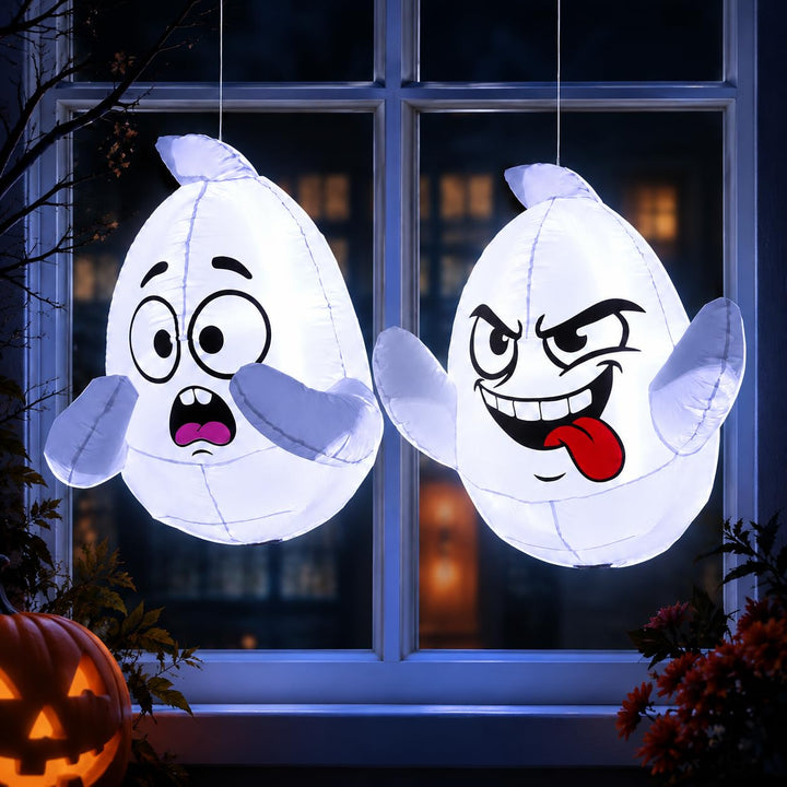 2-Pack 3.5 FT Halloween Inflatables Window Ghosts Outdoor Decorations, Funny Flying Ghost Breaking Out of Window Blow Up Decor with LEDs & Strong Suction Cups for Indoor Outdoor Home Yard Garden Party