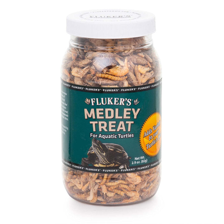 Fluker's Aquatic Turtle Food, Vitamin, Enriched Medley Treats of Freeze, Dried River Shrimp, Mealworms, and Crickets, 2.9 oz