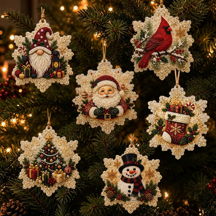 6PCS Christmas Ornaments DIY Pearl Diamond Art Kits for Adults(snowflake) | Christmas Pearl Art Kits for Adults with Twine for Holiday Window Hanging Christmas Tree Decorations