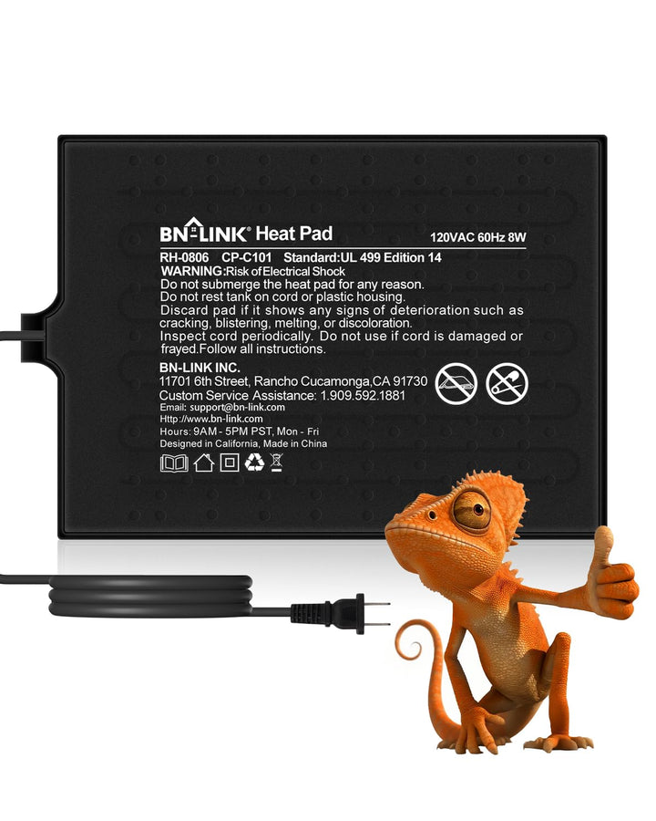 BN-LINK Reptile Heat Pad 6"X8" 8W for 10-20gal Under Tank Terrarium Heating Mat Waterproof for Turtle, Lizard, Frogs, Snake, Hermit Crab