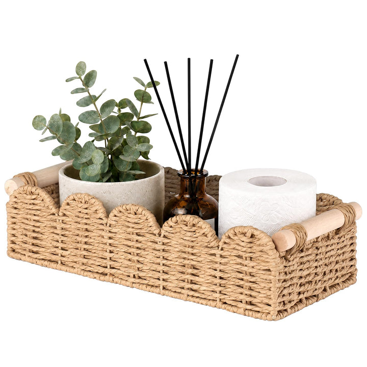 Toilet Paper Storage Basket for Bathroom Decor, Bathroom Organizer | Scalloped Bathroom Storage Basket for Home Decor, Room Decor, Living Room, Woven Basket for Shelves, Paper Rope, Beige