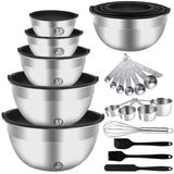 WEPSEN Mixing Bowls Set, 25PCS Stainless Steel Mixing Bowl with Lid Set, Large Nesting Bowls 7, 4.5, 3,2, 1.5QT, Measuring Cups and Spoons Baking Utensils Metal Bowl for Kitchen Prep